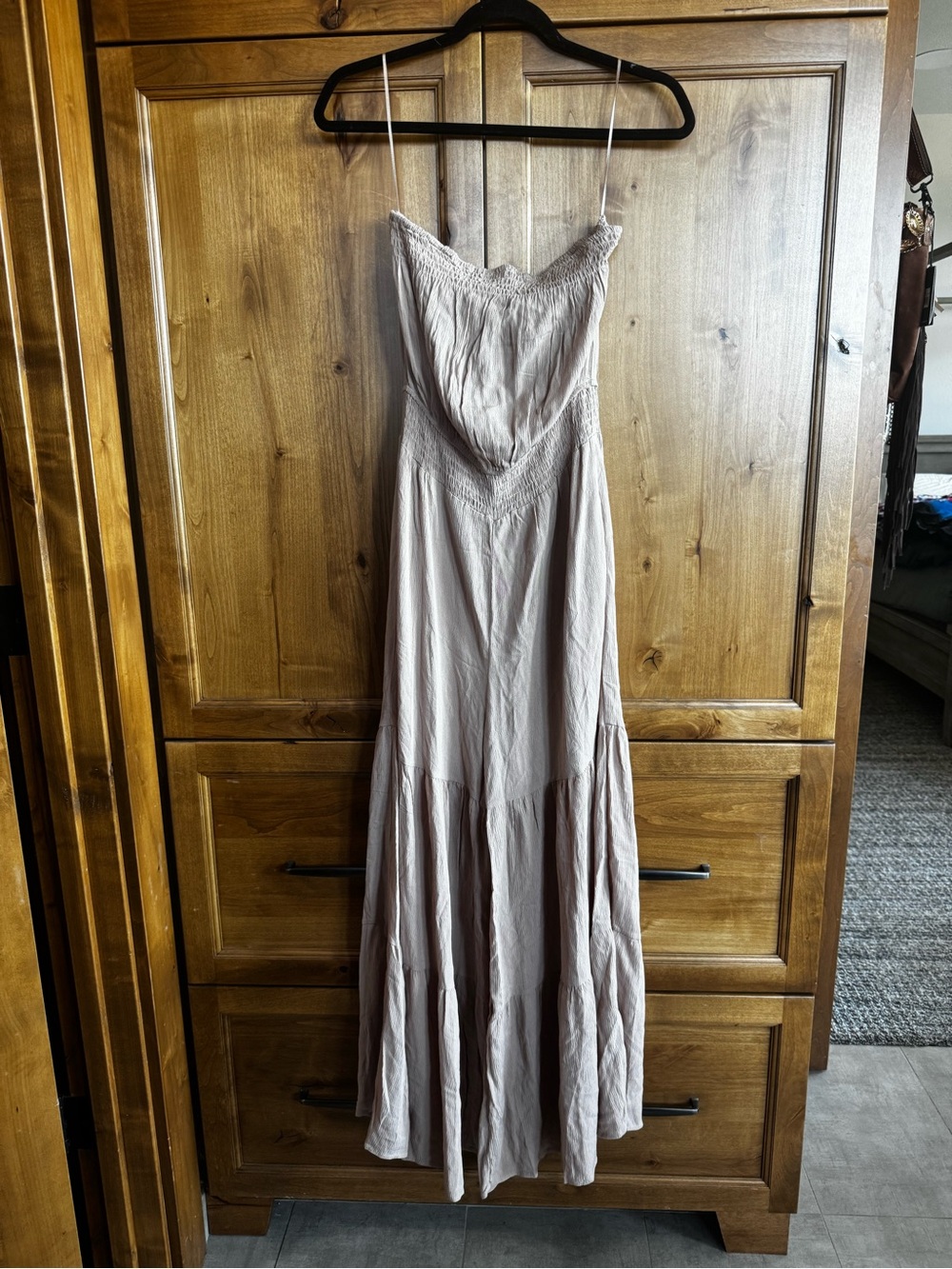 Bluivy Taupe Strapless Wide-Leg Jumpsuit